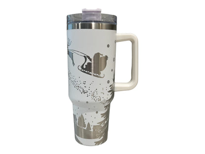 Santa and Reindeer Winter Scene Engraved on a 40 oz Tumbler