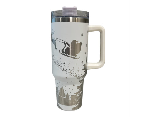 Santa and Reindeer Winter Scene Engraved on a 40 oz Tumbler