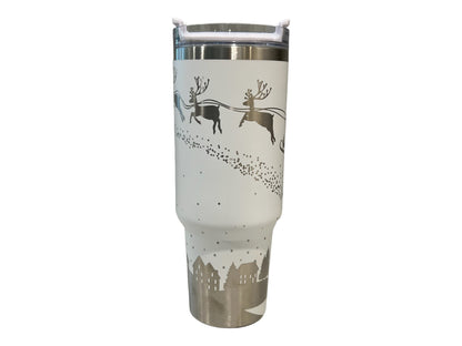 Santa and Reindeer Winter Scene Engraved on a 40 oz Tumbler