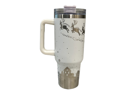 Santa and Reindeer Winter Scene Engraved on a 40 oz Tumbler